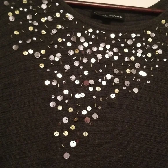 Elegant BLACK RIVET Knitted Dark Grey Dress Long Sleeves w Sequins Women Size S - Picture 3 of 16